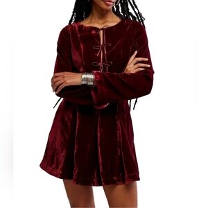 Free People Linney Velvet Mini Dress In Cabernet